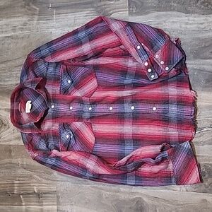 Aritzia Golden By TNA womens Plaid Shirt Purple Pink Size Medium